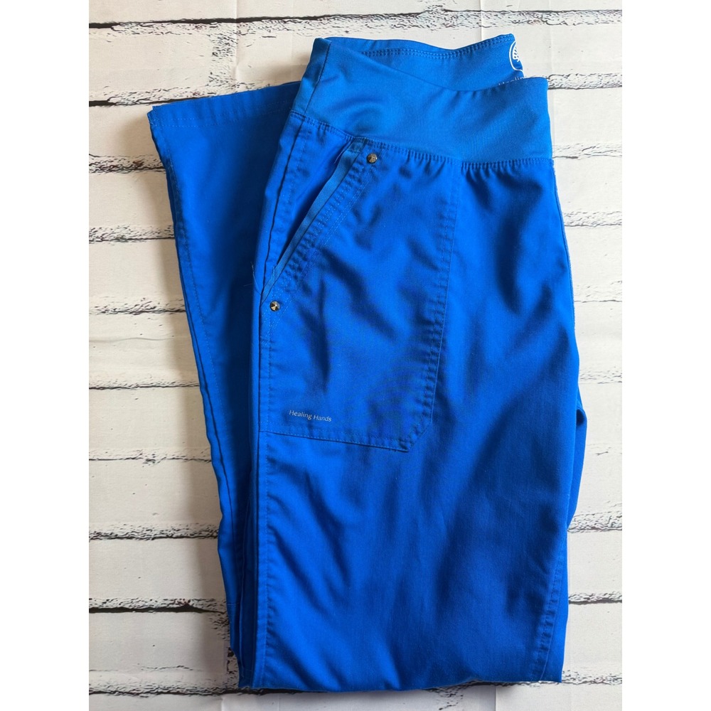 Healing Hands Royal Blue Medical Scrub Pants Womens Yoga Cargo Flare Size Medium